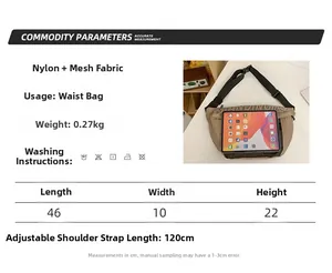 Tableau des tailles pour sac banane en nylon 46x10x22 cm avec sangle réglable de 120cm