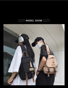 Street style nylon mini backpack featuring durable buckle straps and leather trim detail