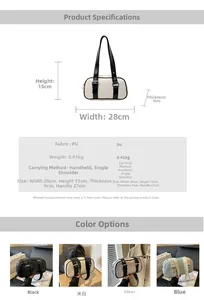 Detailed size specifications and material chart for the trendy PU leather Boston handbag