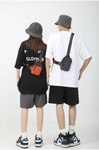 Dual-zipper oxford nylon crossbody bags in bright orange and dark grey with wide straps