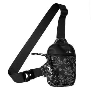 Sac bandoulière en nylon noir avec graffitis de monstres blancs et bandoulière réglable