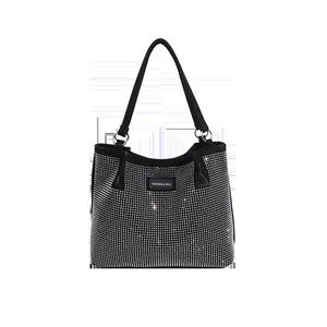 Fashionable black tote bag for women with sparkling rhinestones and top handles