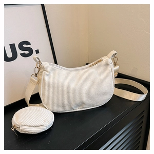 Ensemble de Sacs à Épaule en Velours Côtelé Vintage pour Femmes Sac Hobo Minimaliste Avec Porte-monnaie Rond Bandoulière Réglable Mode Décontractée
