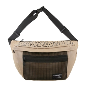 Sac banane en nylon kaki tendance pour femme avec poche filet et bandoulière réglable