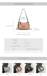 Tableau des tailles et options de couleurs pour le sac bandoulière en PU avec boucle papillon