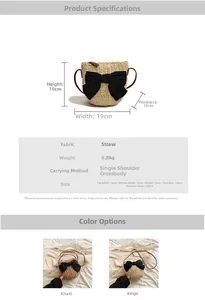 Spécifications de taille du sac en paille avec grand nœud papillon noir décoratif