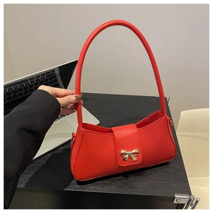 Sac à Épaule Femme en Cuir PU Nœud Sac Sous le Bras Minimaliste Élégant Sac à Main Avec Boucle Métallique Nœud Doré