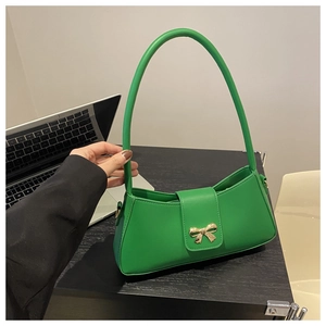 Sac baguette minimaliste en cuir PU vert avec une boucle dorée élégante en forme de nœud