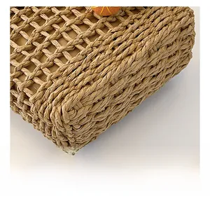 Detailed macro view of high-quality woven straw fabric with fine hand-crafted texture