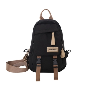 Fashionable black and khaki nylon backpack with durable straps and buckle details