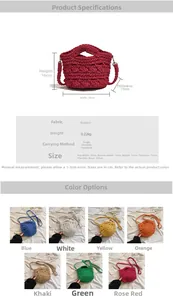 Detailed size specifications for a compact knitted crossbody bag with seven color options