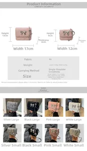 Size guide for quilted PU crossbody bag with dimensions and chain strap details