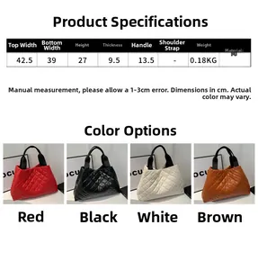 Guide des tailles pour grand sac cabas matelassé en similicuir avec dimensions et couleurs