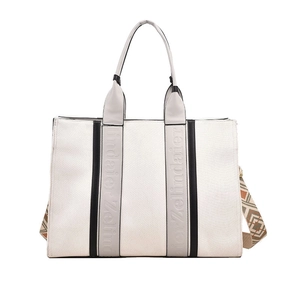 Bolso tote de lona blanca de gran capacidad con correas en contraste y correa étnica