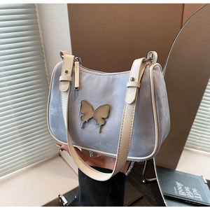 Sac à Épaule avec Décoration de Papillon Vintage Y2K pour Femme en Cuir PU Minimaliste Demi-Lune sous le Bras avec Chaîne