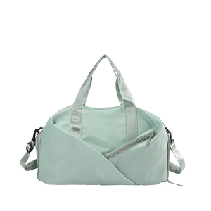 Light green nylon versatile sports bag with adjustable strap and diagonal zip pocket