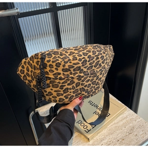 Fashion Leopard Print Chest Bag Women Canvas Crossbody Waist Bag Adjustable Strap Braided Zipper Hip Pack Casual Shoulder Bag