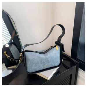 Minimalistische schwarz-blaue PU-Leder Umhängetasche mit eleganten goldenen Reißverschlüssen