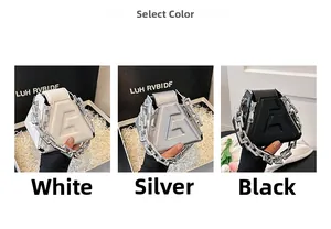 Minimalist PU leather mini handbags in white, silver and black with thick chain handles