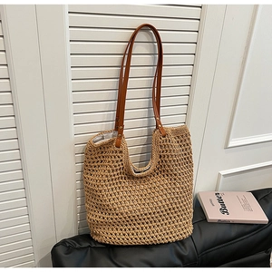 Fashion Straw Woven Shoulder Bag For Women Large Capacity Hollow Out Handwoven Tote Bag Casual Summer Vacation Beach Bag