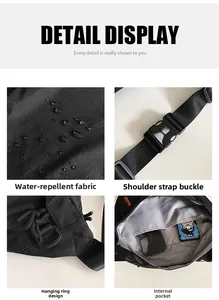 Détail du tissu en nylon imperméable avec boucle et poche interne du sac de poitrine