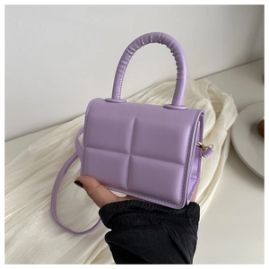 Women Mini PU Leather Quilted Shoulder Bag Fashion Square Pattern Crossbody Handbag With Top Handle Simple Versatile Small Bag