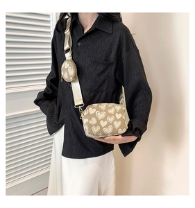 Fashionable beige PU crossbody bag with heart print and detachable round coin purse set