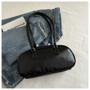 Women PU Leather Shoulder Bag With Gingham Bow Ribbon Minimalist Boston Baguette Bag Metallic Silver Underarm Handbag
