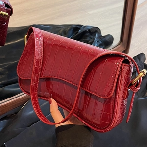 Vintage Crocodile Pattern PU Leather Underarm Bag For Women Fashion Glossy Shoulder Bag Wedding Party Handbag Small Square Bag