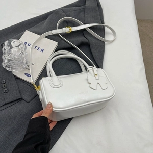 Fashion PU Leather Shoulder Bag For Women Solid Color Crossbody Handbag With Butterfly Charm Adjustable Strap Urban Style