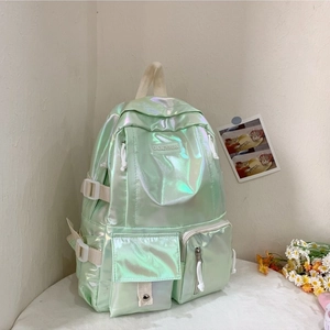 Fashionable light green laser PU leather backpack with iridescent holographic finish