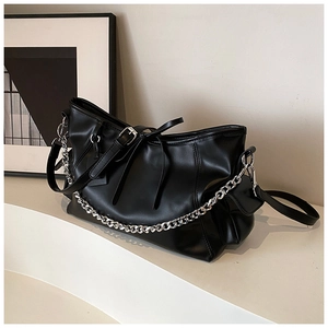 Mode Große Kapazität PU Leder Schultertasche Für Damen Silberkette Schleifenknoten Utility Seitentasche Hobo Crossbody Tasche Urban Einfache Tote Tasche