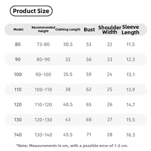 Tabella taglie dettagliata per t-shirt da bambina con altezza e misure in centimetri