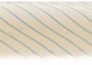 Close-up of soft beige and blue striped cotton fabric texture for girl's shirt set