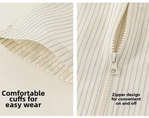 Detail of striped kids shirt showing neat cuff stitching and smooth zipper closure