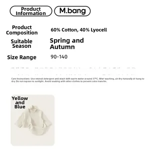 Size chart and fabric details for striped cotton and lyocell blend kids shirt