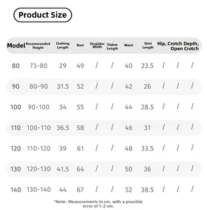 Size chart for girls summer tank top and mesh skirt set with precise measurements