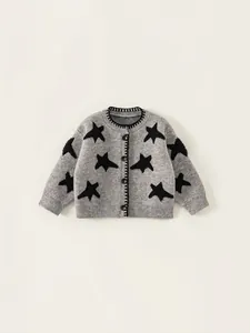 Meisjes Gebreid Vest Sterrenpatroon Knoopsluiting Top En Broek Kinderen Contrastkleur Herfst Lente Trui Jas