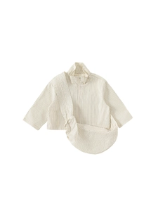 Girls striped long sleeve zip jacket with matching crossbody bag in beige and blue