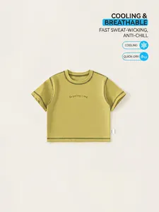 T-shirt rinfrescante a maniche corte giallo senape per bambini con stampa Growing Time