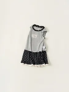 Cute pet dress with grey knit top and heart print skirt with white lace trim