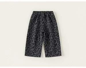 Detail of children's leopard print loose pants with comfortable elastic waistband