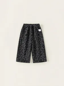 Fashion Kids Leopard Print Casual Pants Girls Boys Cotton Blend Elastic Waist Wide Leg Straight Trousers Soft Comfortable
