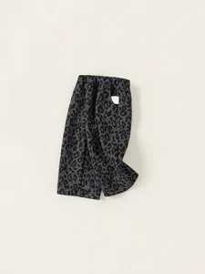 Fashionable leopard print children pants in grey soft cotton fabric for spring