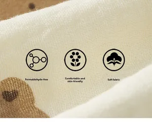 Close-up of soft double-layer cotton gauze baby bib fabric with cute bear print