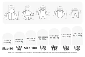 Detailed size chart for girl's shirt and pleated skirt set with measurement guidelines