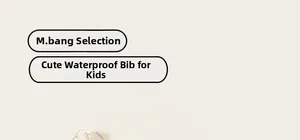 Close-up of waterproof baby bib in cream with cute animal prints for infant feeding