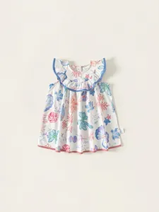 Ärmelloses Baumwoll-Sommerkleid für Mädchen mit bunten Meereslebewesen-Drucken