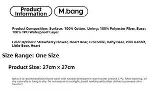 Waterproof detail of 27x27cm baby bib with cotton top and TPU leak-proof bottom layer