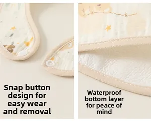 Détail du bavoir pour bébé montrant le bouton pression et la couche intérieure étanche